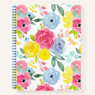 Bright Colourful Watercolor Floral Pattern Notebook