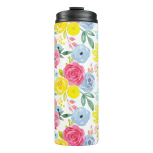 Bright Colourful Watercolor Floral Pattern Thermal Tumbler