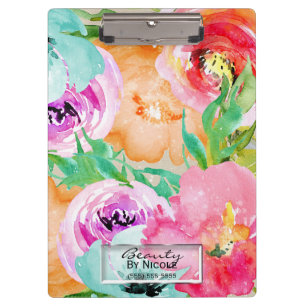 Bright Colourful Watercolor Floral Personalised Clipboard