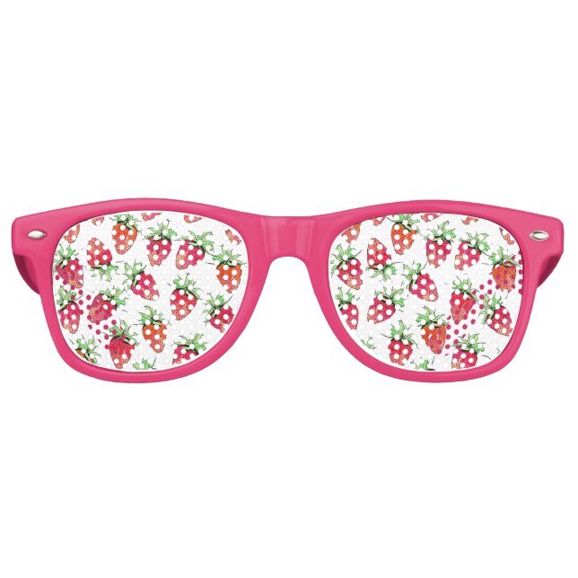 Bright Colourful Watercolor Fruity Strawberries Retro Sunglasses (Front)