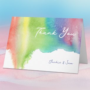 Bright Colourful Watercolor Rainbow Blended Paint Thank You Card