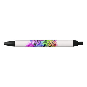 Bright Colourful Watercolor Snow Leopard Black Ink Pen
