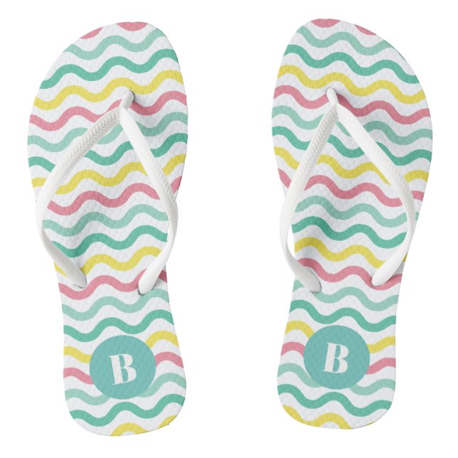 Bright Colourful Wavy Pattern Monogrammed Jandals (Footbed)