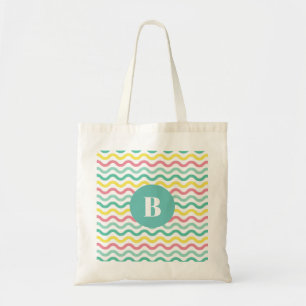 Bright Colourful Wavy Pattern Monogrammed Tote Bag