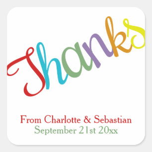 Bright Colourful Wedding Personalised Thanks Square Sticker