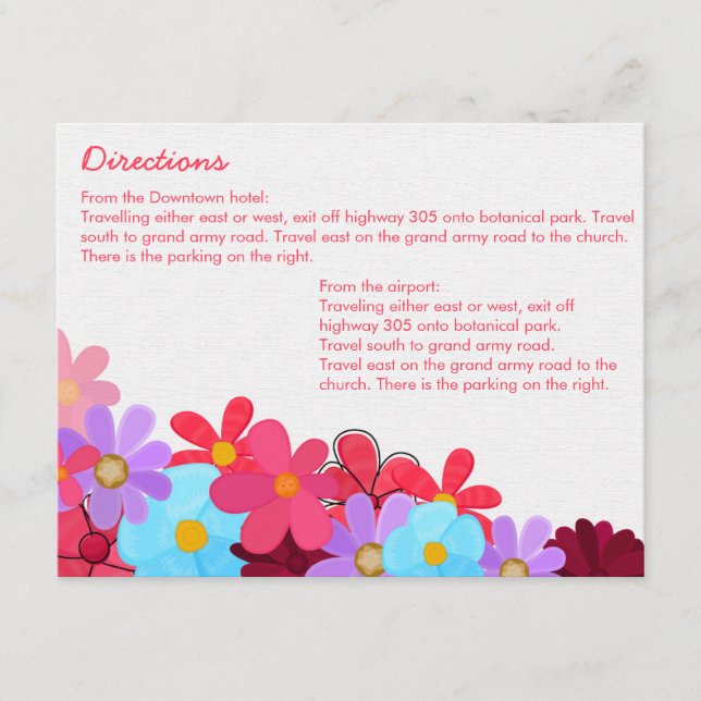 Bright & Colourful Weding Directions Card (Front)