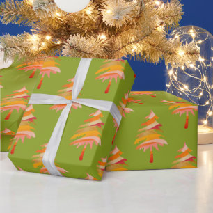 Bright Colourful Whimsical Christmas Tree Pattern Wrapping Paper