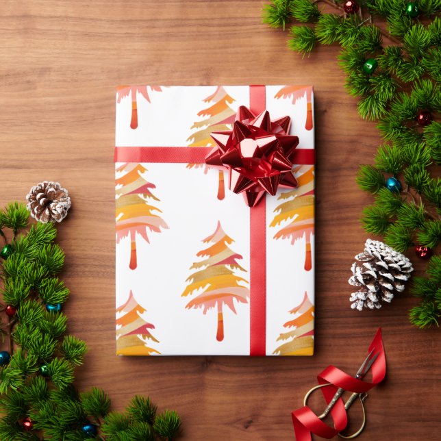 Bright Colourful Whimsical Christmas Tree Pattern Wrapping Paper (Holiday Gift)