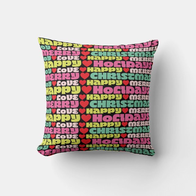 bright colourful wishes | merry christmas holiday cushion (Front)