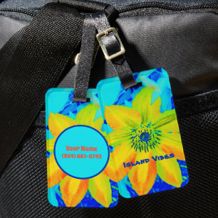 Bright Colourful Yellow Orange and Blue Flower Luggage Tag