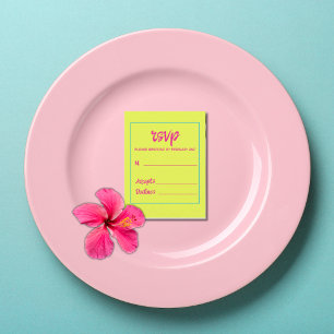 Bright & Colourful Yellow Pink Rainbow Wedding RSV Postcard