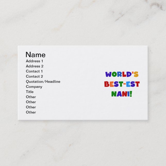 Bright Colours Best-est Nani T-shirts and Gifts Business Card (Front)