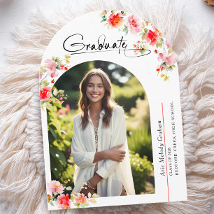 Bright Colours Coral Floral Graduation Announcemen Invitation