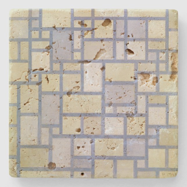 Bright Colours Grey Lines | Piet Mondrian | Stone Coaster (Front)