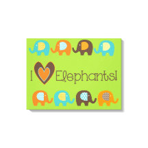 Bright Colours I Love Elephants Wrapped Canvas