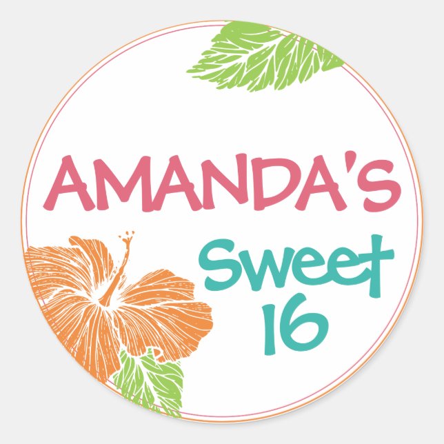 Bright Colours Island Luau Birthday Party Classic Round Sticker (Front)