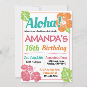 Bright Colours Island Luau Birthday Party Invitation