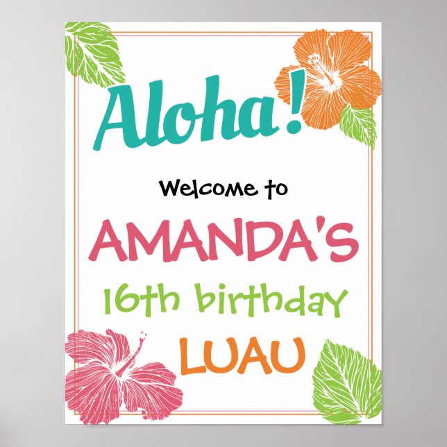 Bright Colours Island Luau Birthday Party Poster (Front)
