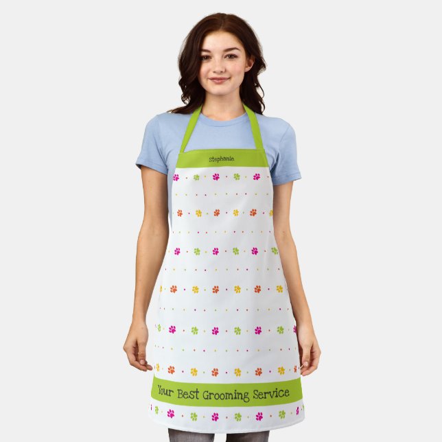Bright Colours Paw Print Animal Worker Apron (Worn)