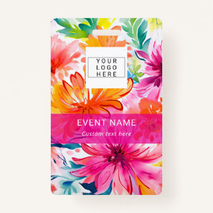 Bright colours pink floral Event ID name tag ID Badge