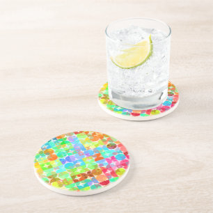 Bright Colours Retro Squares Circles Mosaic Coaster