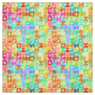 Bright Colours Retro Squares Circles Mosaic Patter Fabric