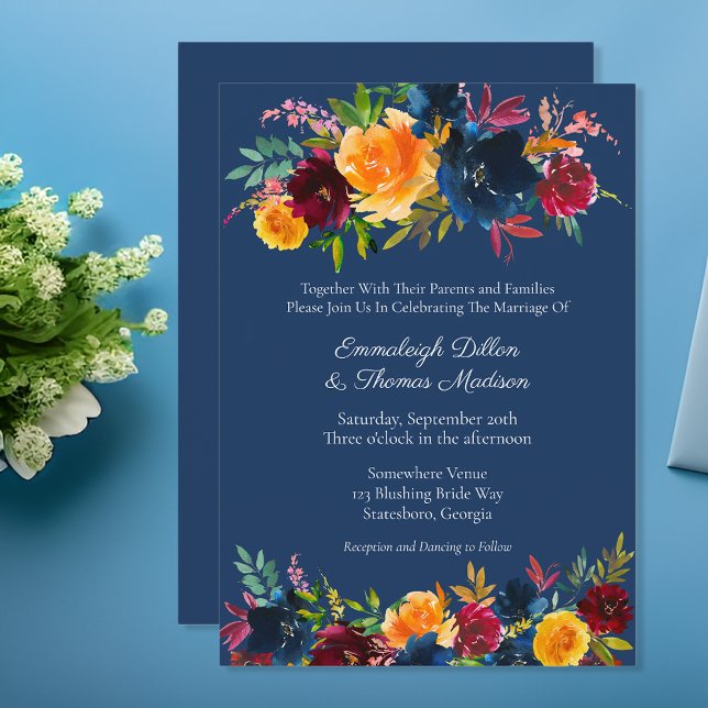 Bright Colours Watercolor Floral Wedding Invitation (Creator Uploaded)