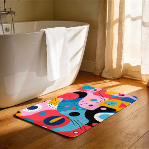 Bright colours whimsical shapes modern geometric bath mat