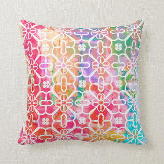 Bright colours with print overlay on throw pillow