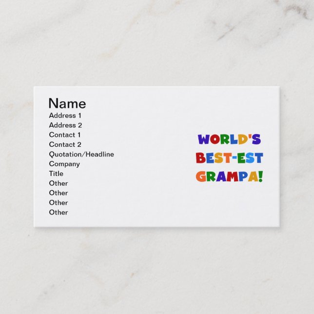 Bright Colours World's Best-est Grampa Gifts Business Card (Front)