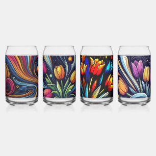 Bright Contemporary Flowers Art Can Glass 