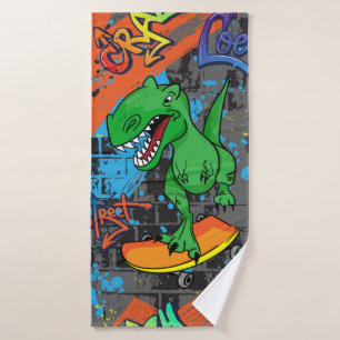 Bright cool seamless pattern with dinosaur on a sk bath towel