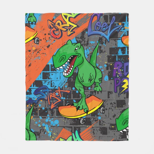 Bright cool seamless pattern with dinosaur on a sk fleece blanket (Front)