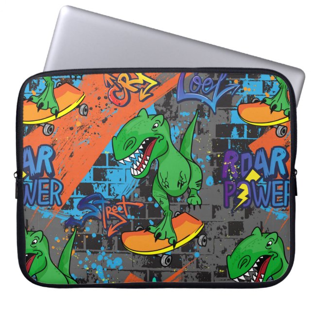 Bright cool seamless pattern with dinosaur on a sk laptop sleeve (Front)