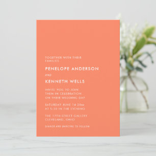 Bright Coral Persimmon Bold Modern Wedding Invitation