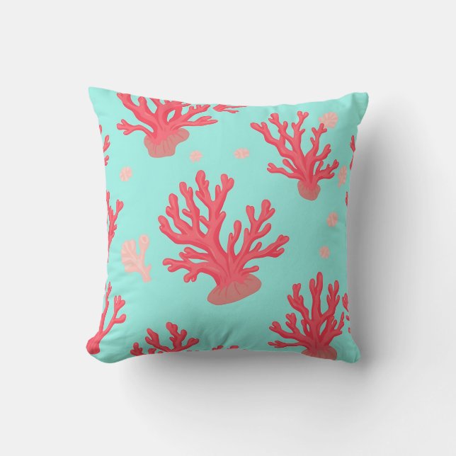 Bright Coral Teal Ocean Simple Nautical Summer  Cushion (Front)