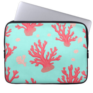 Bright Coral Teal Ocean Simple Nautical Summer  Laptop Sleeve