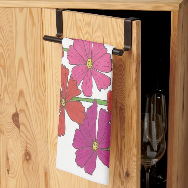 Bright Cosmos Floral Print Tea Towel (Thirds Fold)