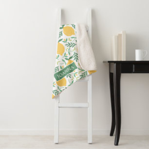 Bright Country Farm Citrus Lemon Pattern Monogram Sherpa Blanket
