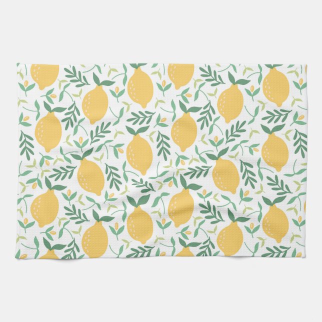 Bright Country Farm Yellow Lemon Pattern Tea Towel (Horizontal)