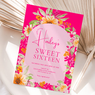 Bright Country floral watercolor Sweet 16 Invitation