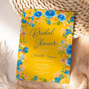 Bright country wild flowers script bridal shower invitation