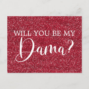 Bright Cranberry Glitter Quinceanera Dama Proposal Invitation Postcard