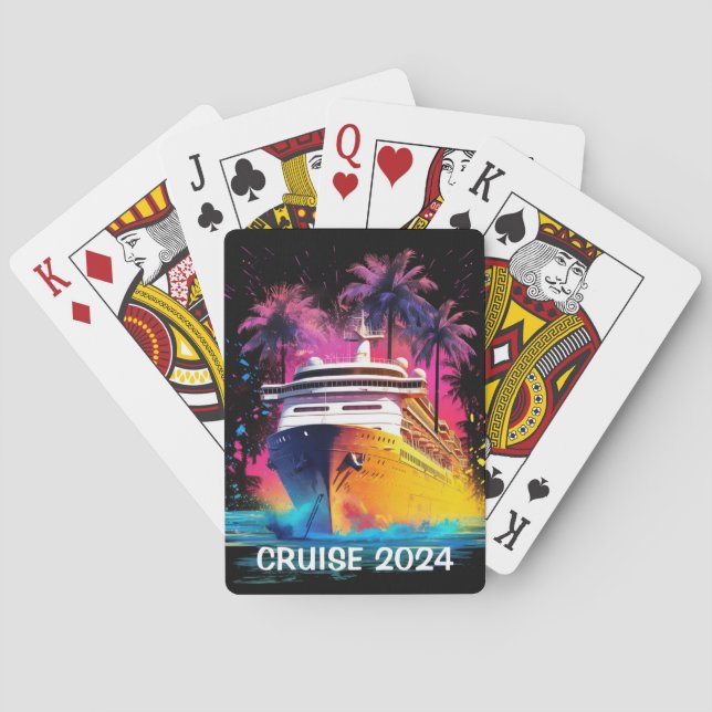 Bright Cruise Ship with Palm Trees Playing Cards (Back)