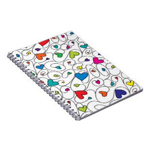 Bright curly hearts spiral notebook
