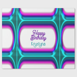 Bright Custom Happy Birthday Magenta Cyan Wrapping Paper