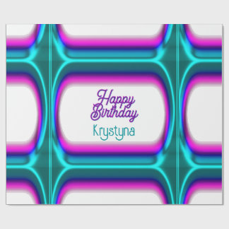 Bright Custom Happy Birthday Magenta Cyan Wrapping Paper