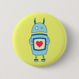 Bright Cute Clumsy Robot With Heart 6 Cm Round Badge