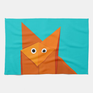 Bright Cute Origami Fox Tea Towel