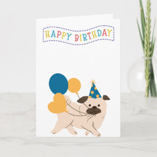 Bright & Cute Pug Birthday Card